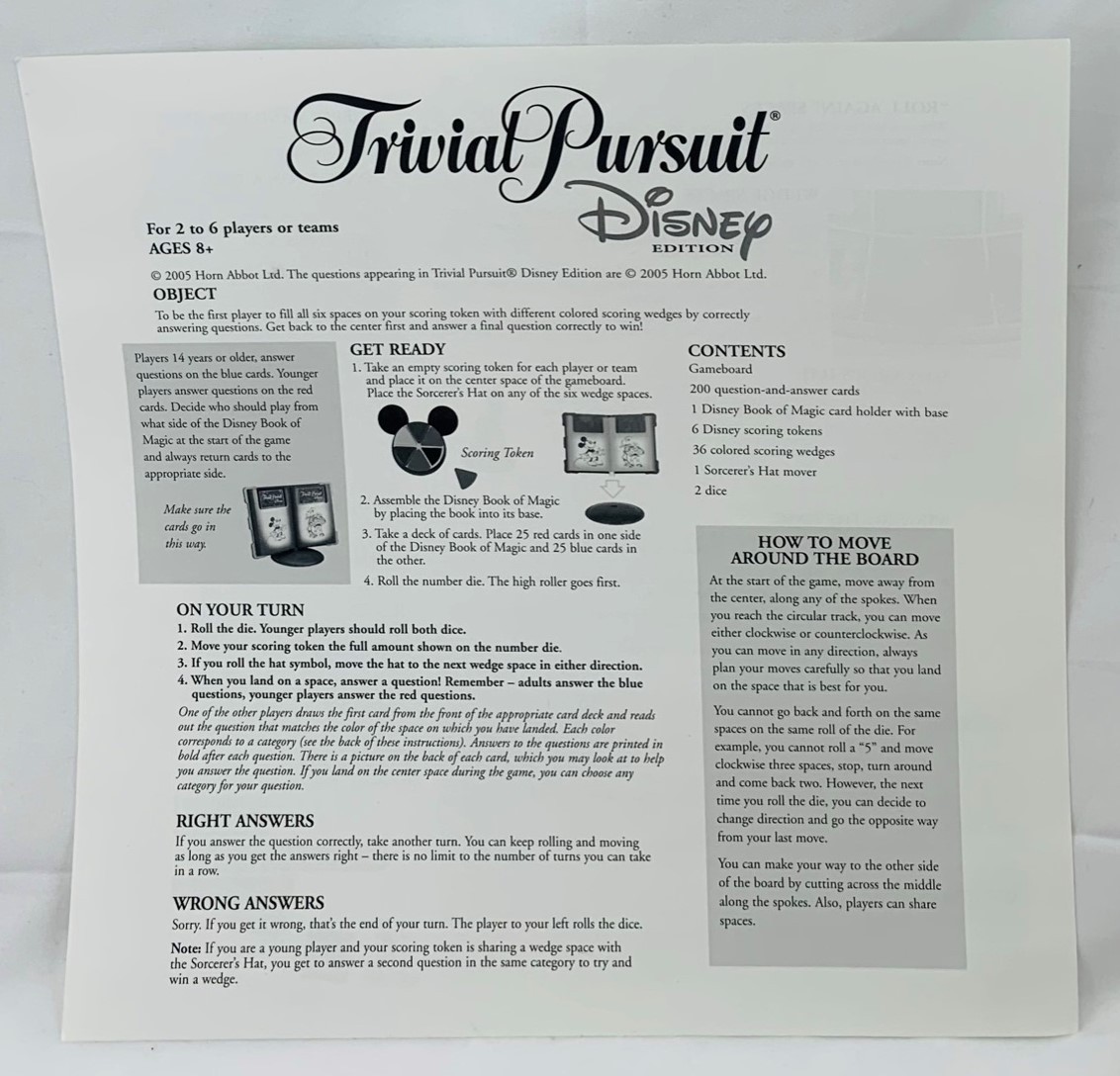 2005 Trivial Pursuit: Disney Edition by Parker Brothers Complete Great Condition
