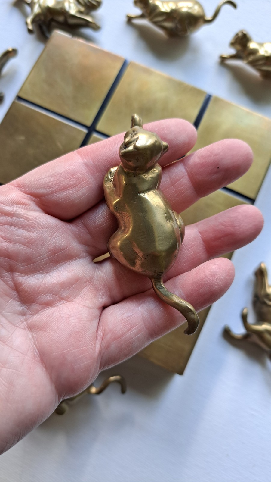 VTG PENCO Brass CAT & DOG Figurine Tic Tac Toe Game Labrador Golden Retriever
