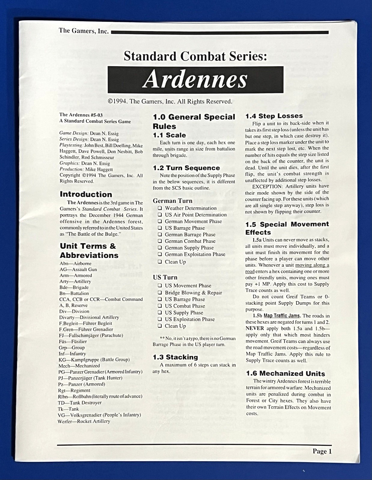 Ardennes The Gamers 1994..Punched. Complete. Solitaire or 2 VG. See Description.