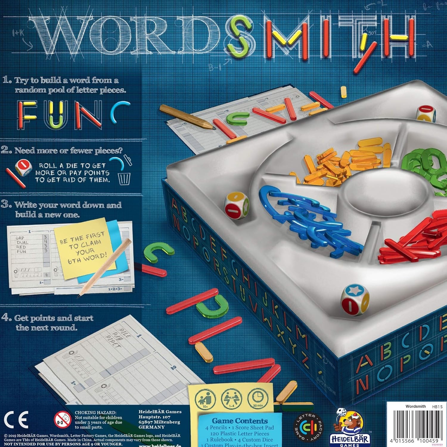 Wordsmith Board Game: A Unique Word Game for 1 to 4 Players, Ages 10 and Up