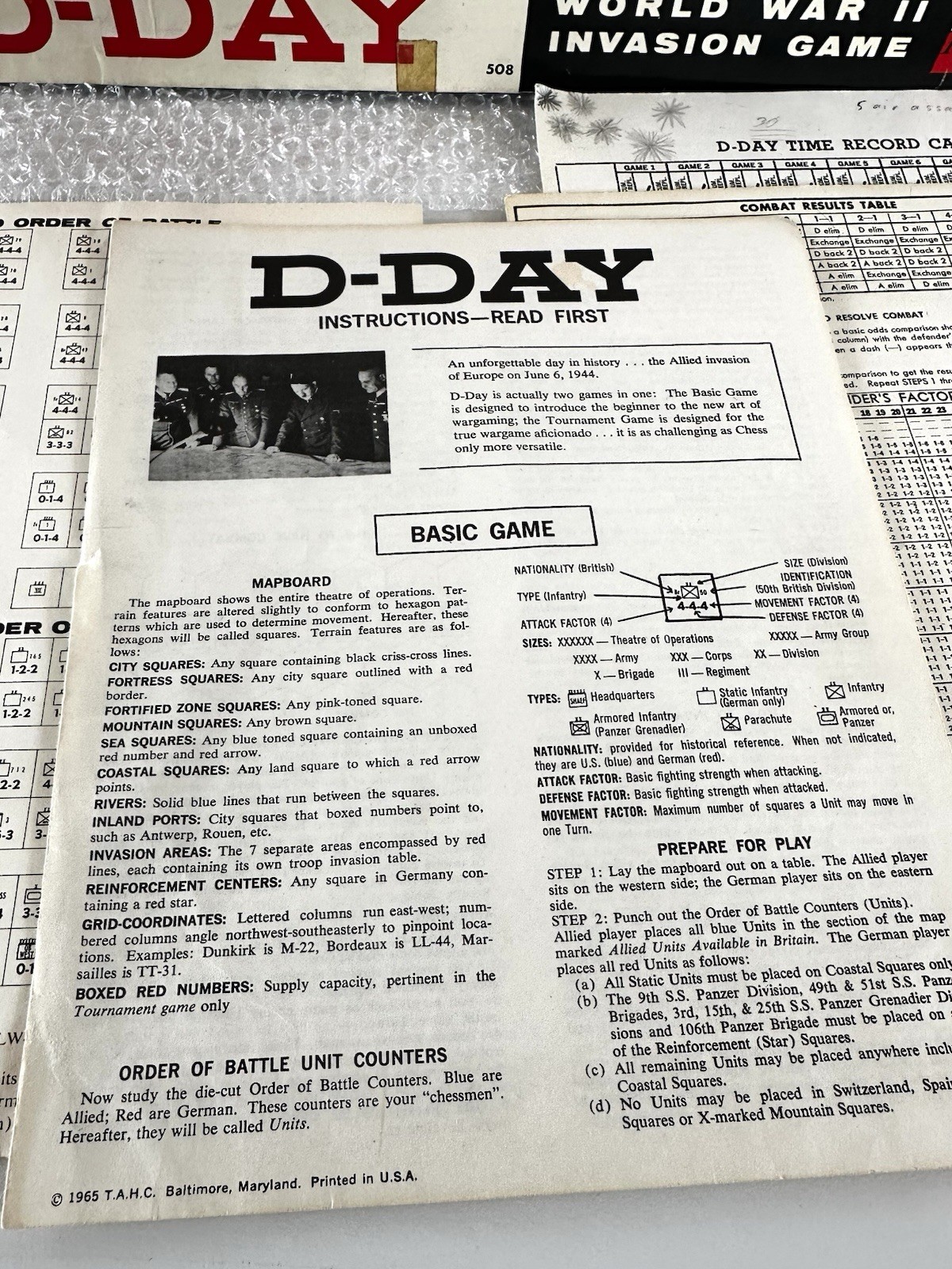 AVALON HILL D-DAY WW2 INVASION Board Game World War II Strategy 508 Vintage 1965