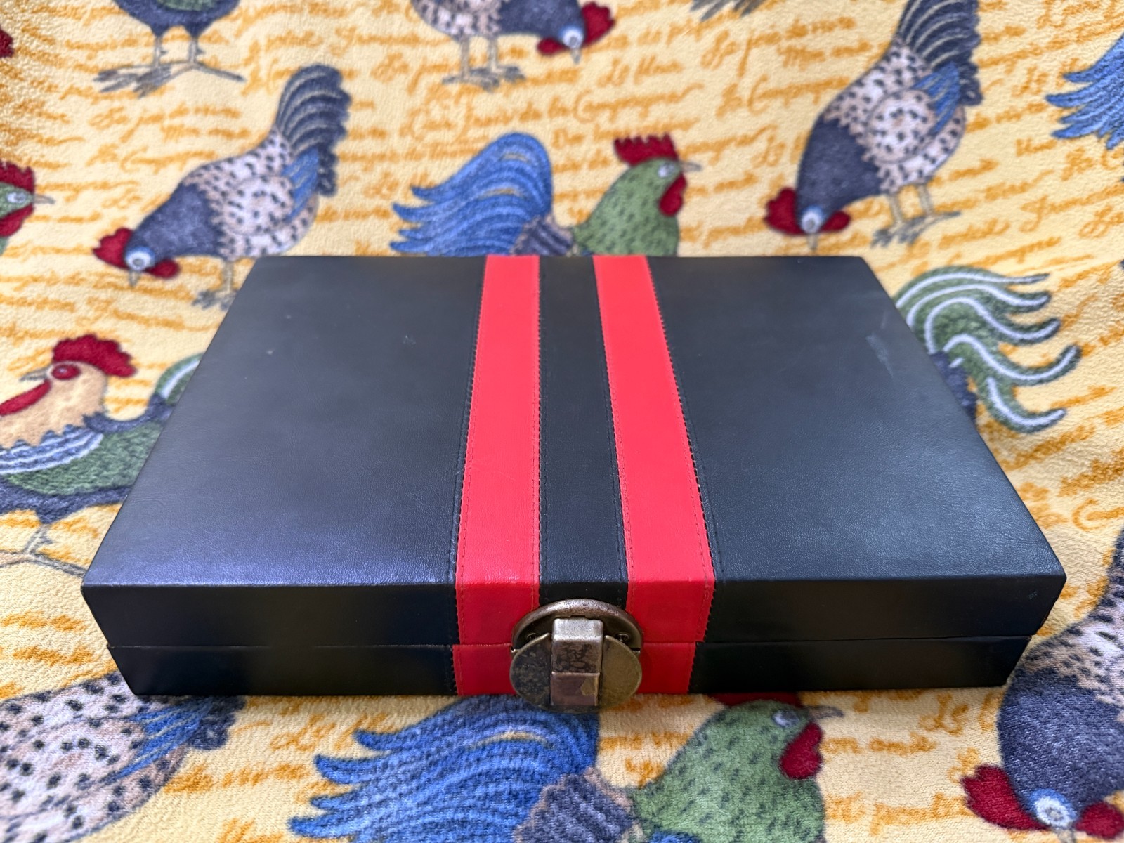Reiss Vintage Travel Backgammon Board Game Black Red Green Leather Case
