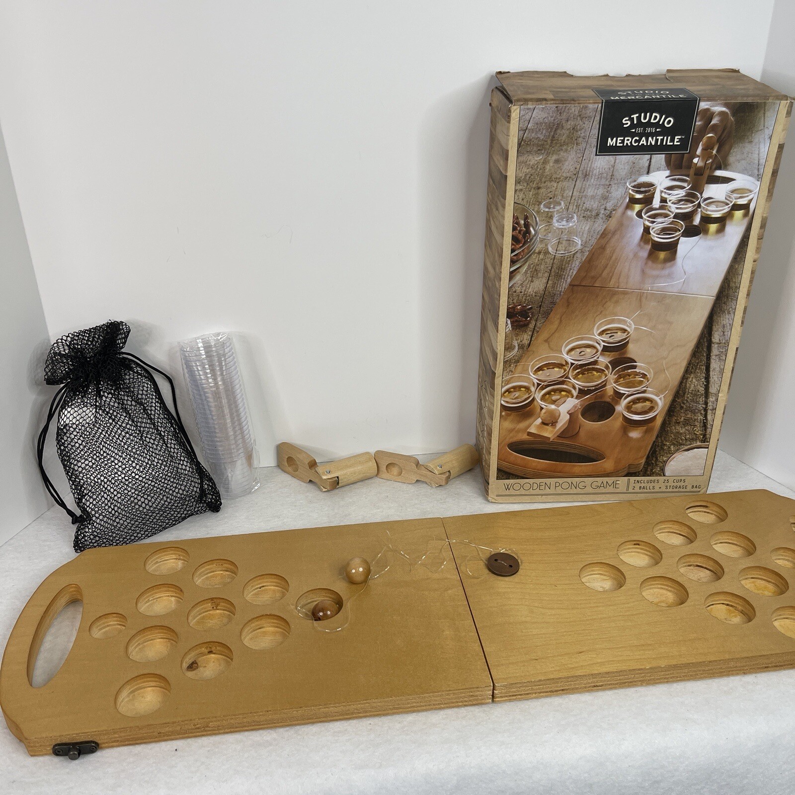 Studio Mercantile Wooden Pong Game Mini Beer Pong Party Set Adult Drinking Game