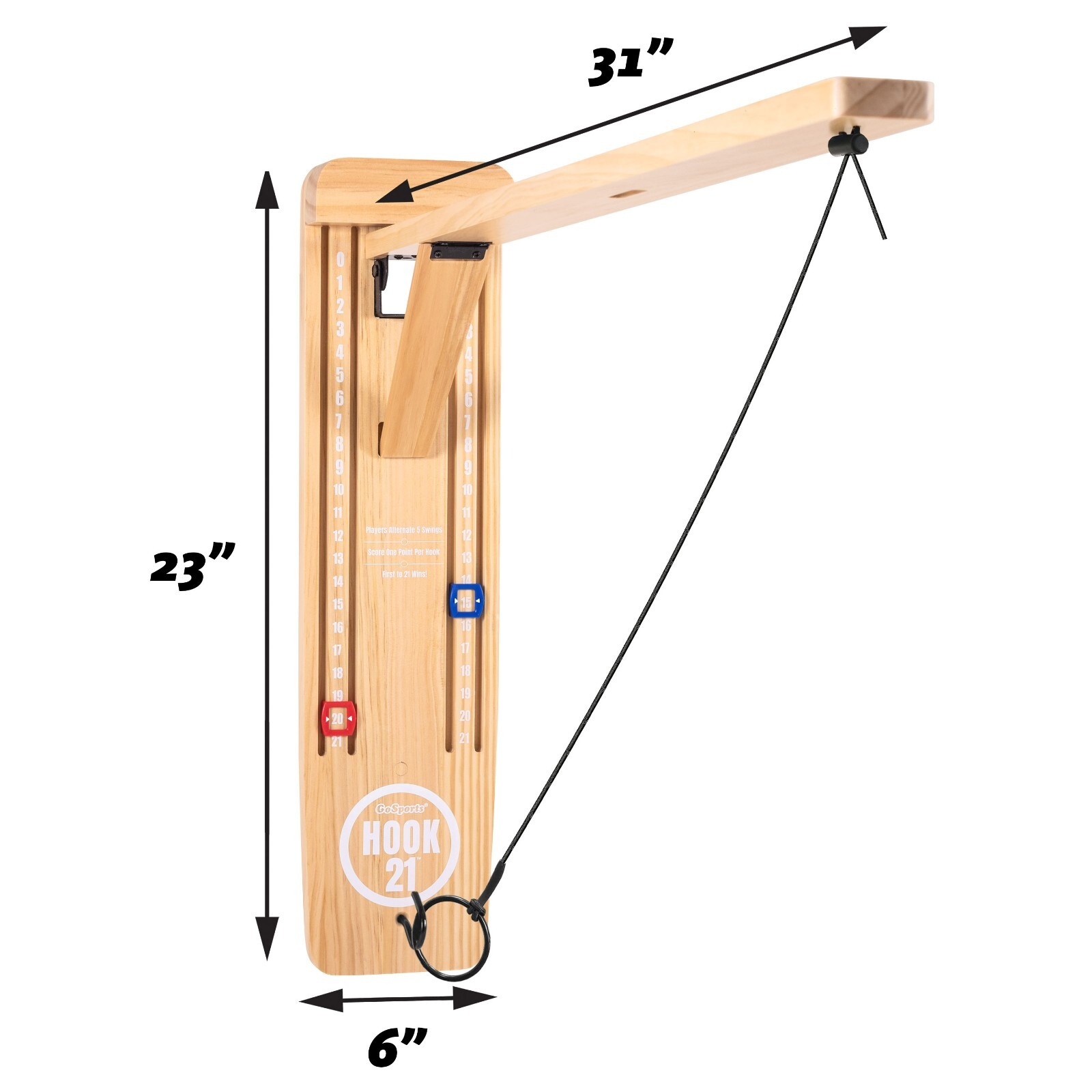 GoSports Hook21 Ring Swing Game -Ring Toss Game with Foldable Arm – Natural