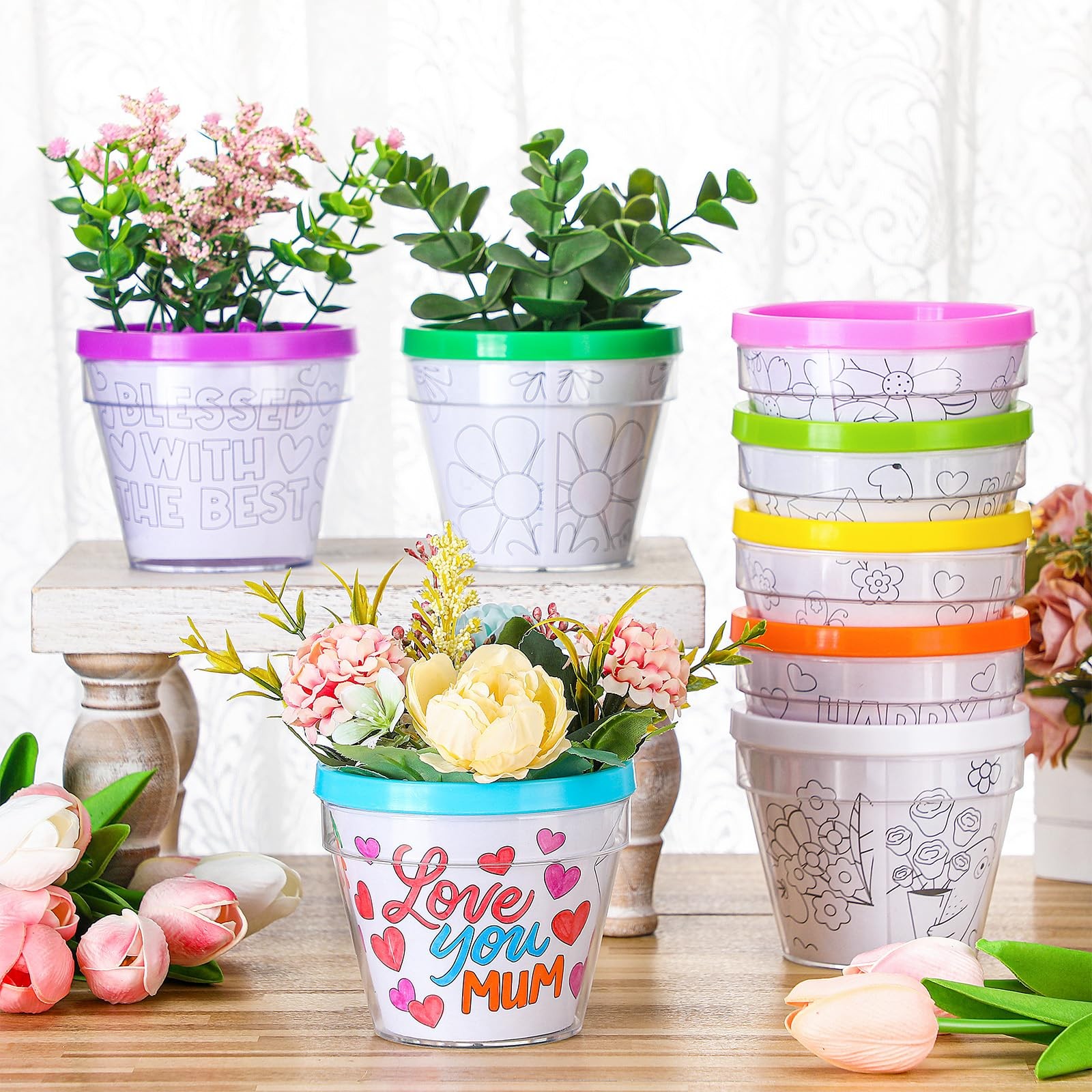 Pots 24 Pcs DIY Color Your Own Mom Artist Crafts Kit Tulip Flower Meanplan Bulk