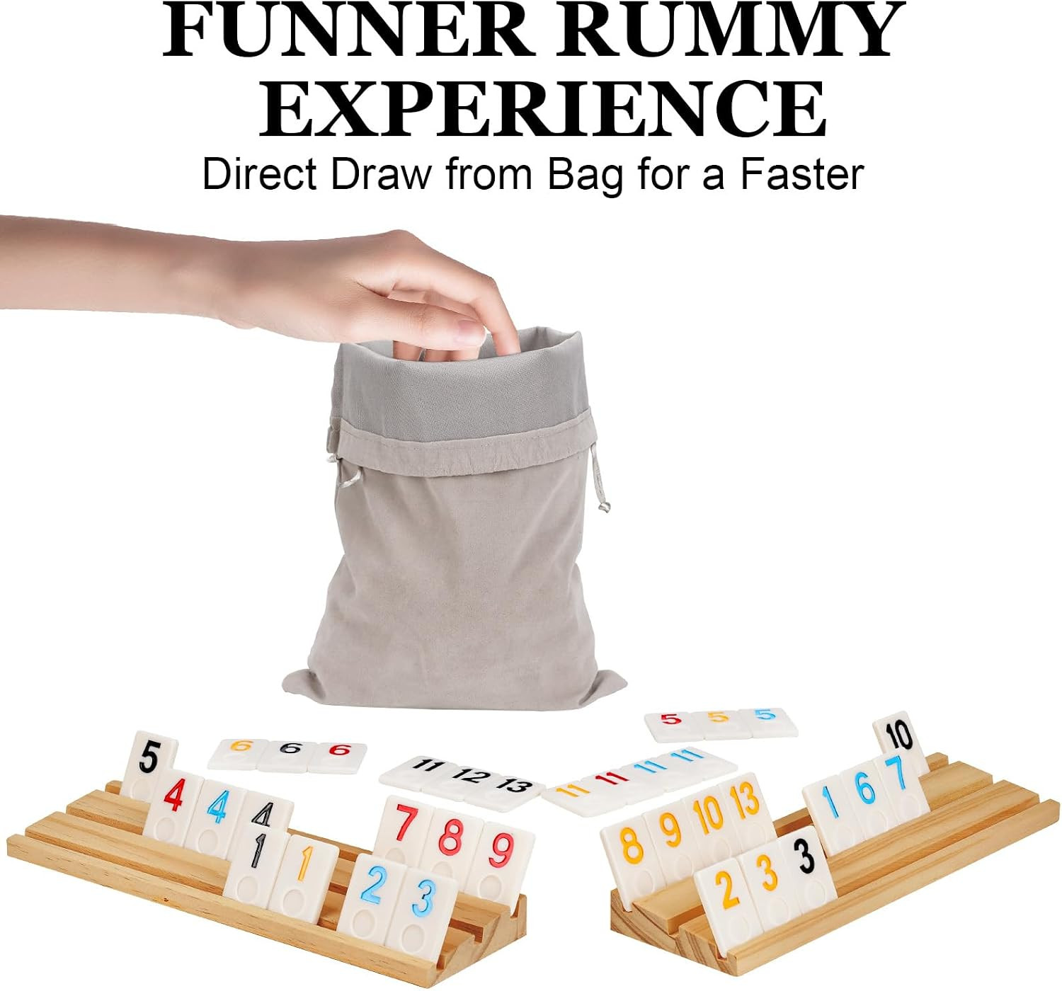 Upgraded 6-8 Players Rummy Cube Board Game Set with 8 Wooden Racks, 214 Tiles, P