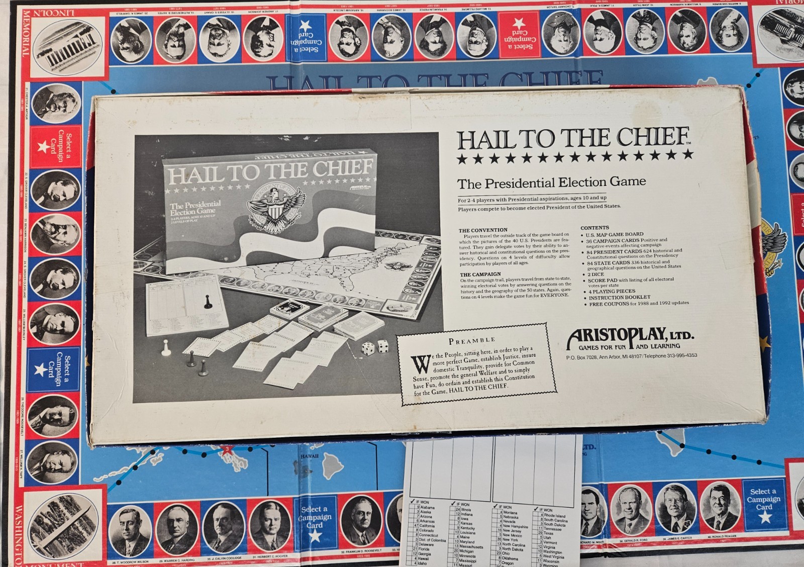 CIB 1987 Hail To The Chief Board Game by Aristoplay in NICE Condition