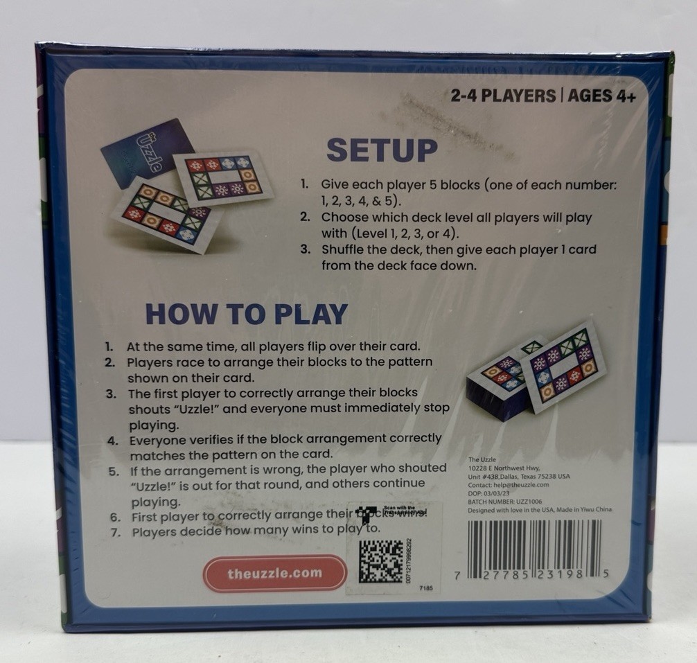 The Uzzle Board Game, Family Block Puzzle for Children & Adults NEW Sealed