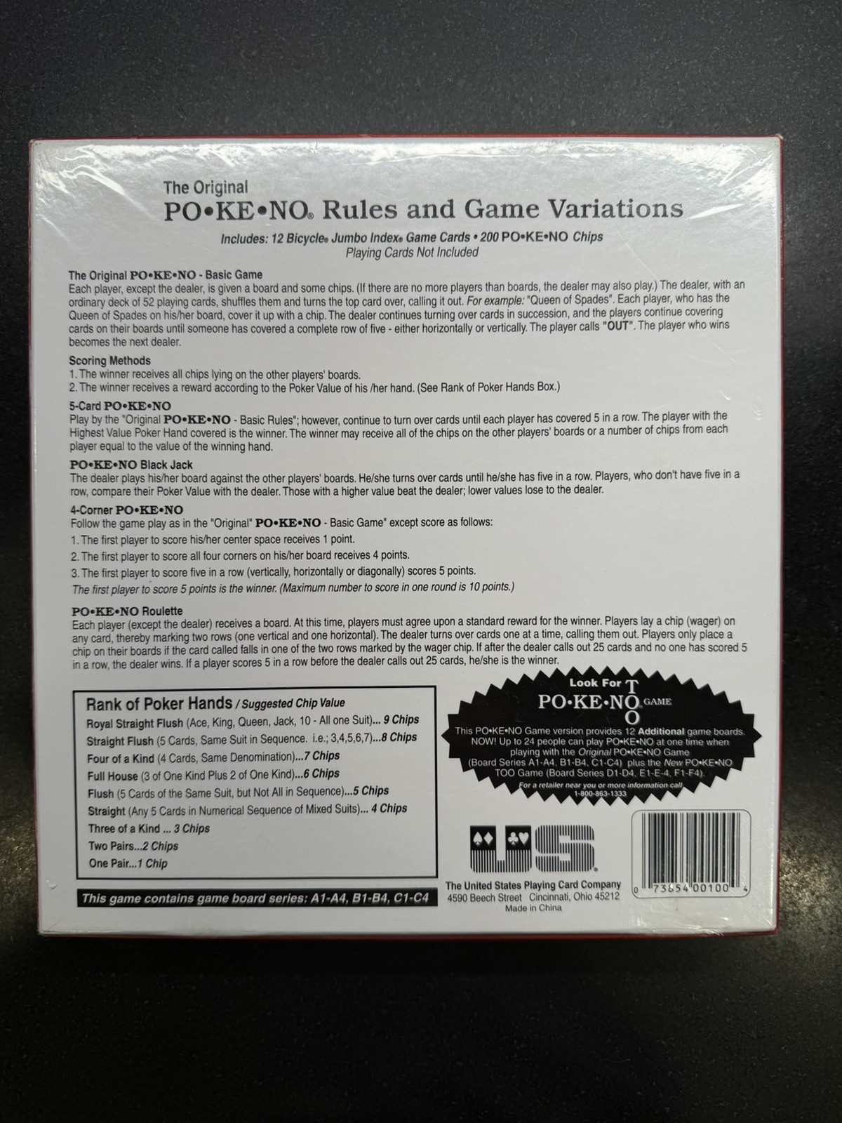 Bicycle Pokeno Original Game 12 Jumbo Index Boards 200 Chips New Sealed