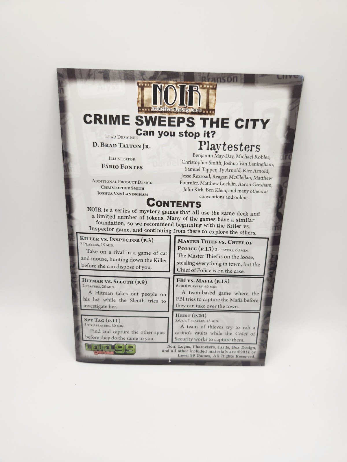 Noir Deductive Mystery Game Black Box Edition Level 99 Games 2014 never used