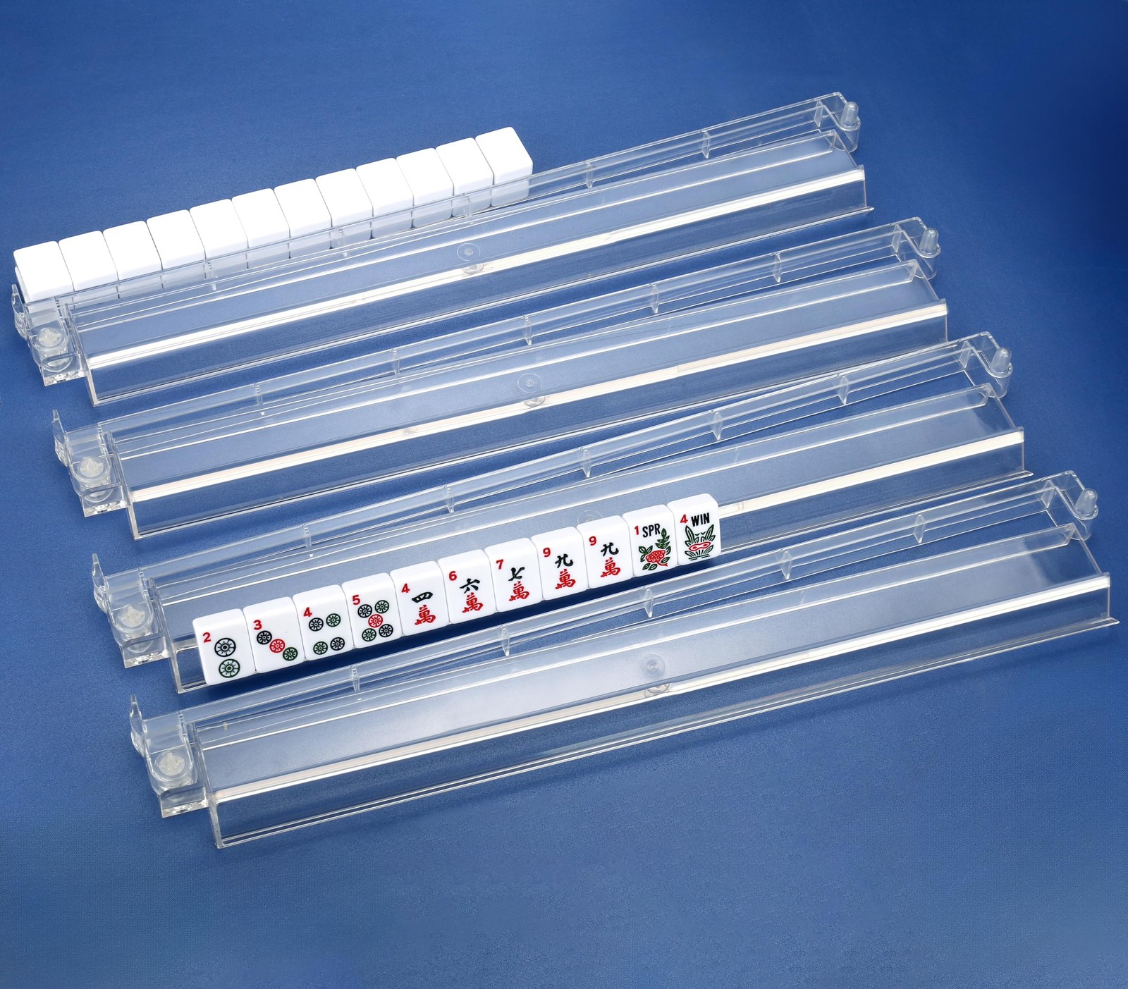 Mahjong Racks with Pushers Set of 4 Clear Acrylic Tile Racks