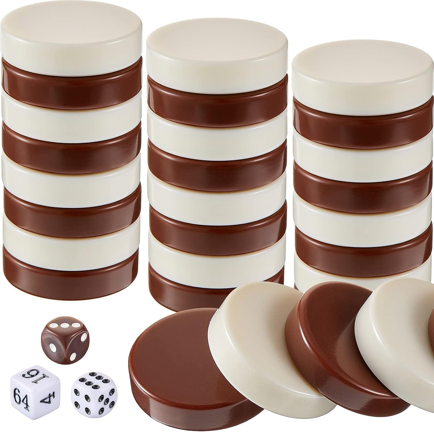 30 Pcs Backgammon Checkers Set – 1.25 Inch Durable Game Chips with 5 Dice