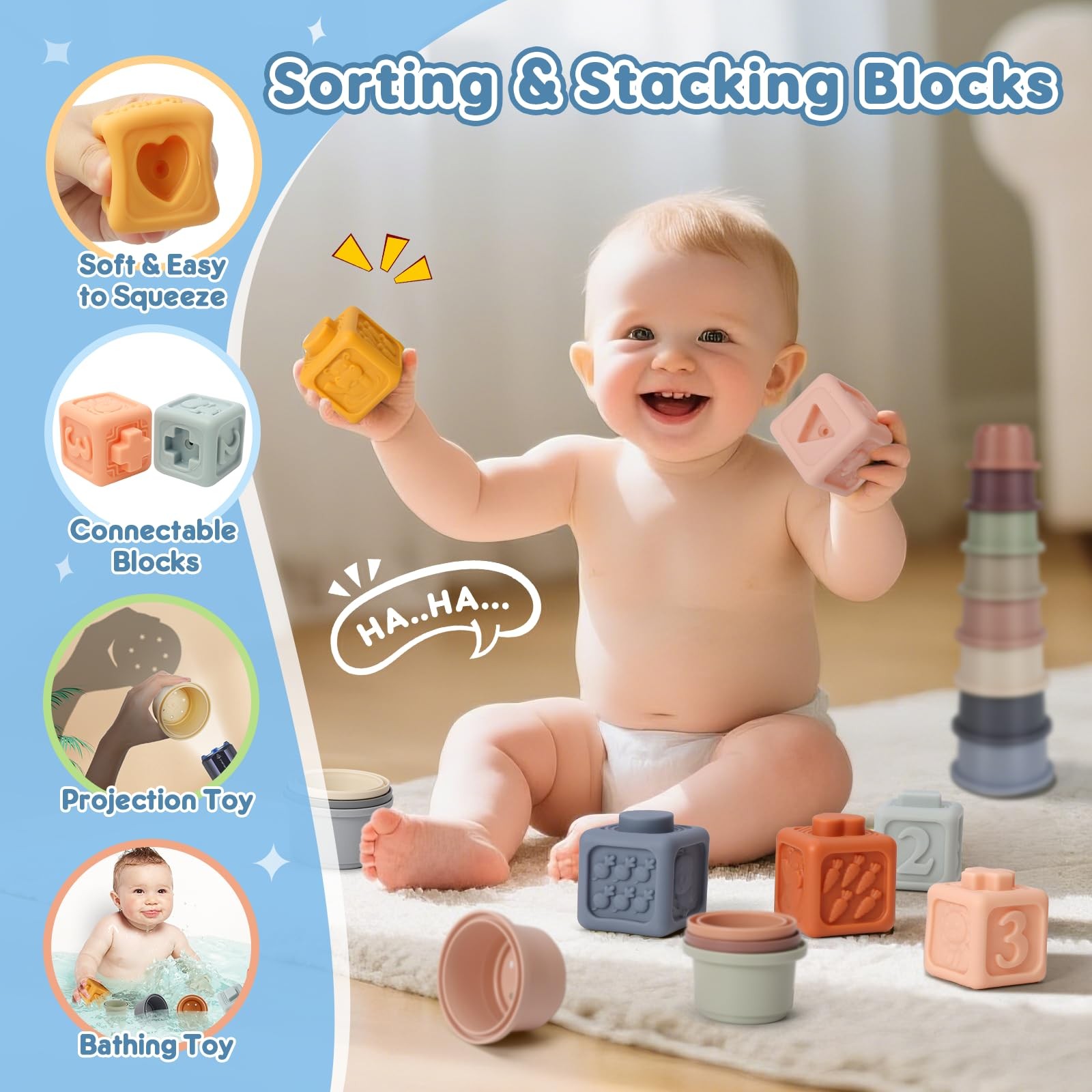 Baby Toy 6 in 1 Montessori Sensory Bin Stacking Cups Pull String EPOGG 6-12 1-3