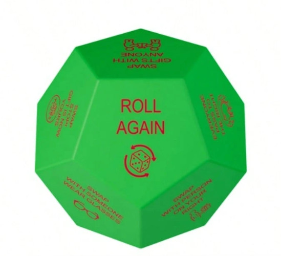 Christmas Gift Exchange Dice – 12 Sides 3x3x3 Inches, Holiday Party Dice Game