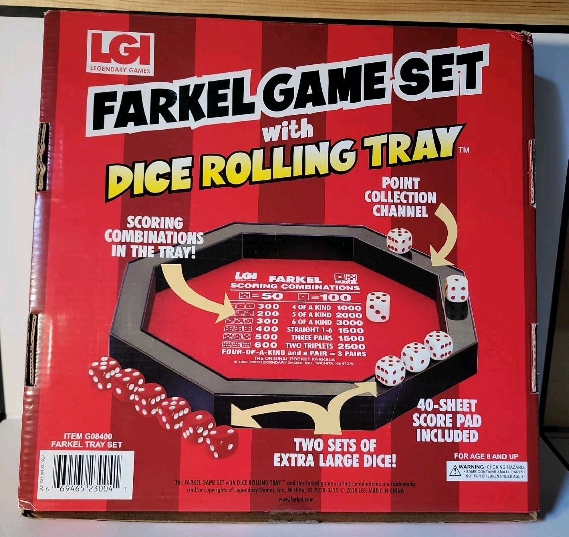 NEW-SEALED BOX Legendary Games Farkel Dice Game Set w/ Rolling Tray, 2+ Players,