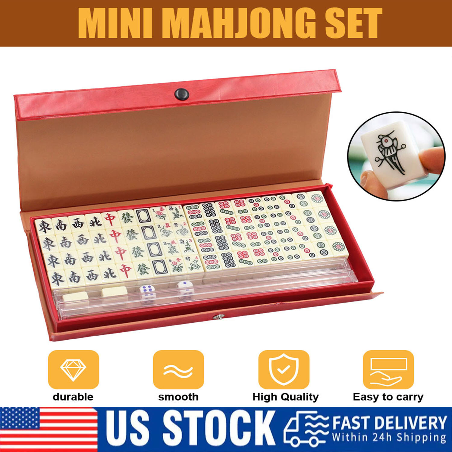 Vintage Chinese Mahjong Mini Traditional 144 Tiles Mah-Jong Game Set W/ Case new