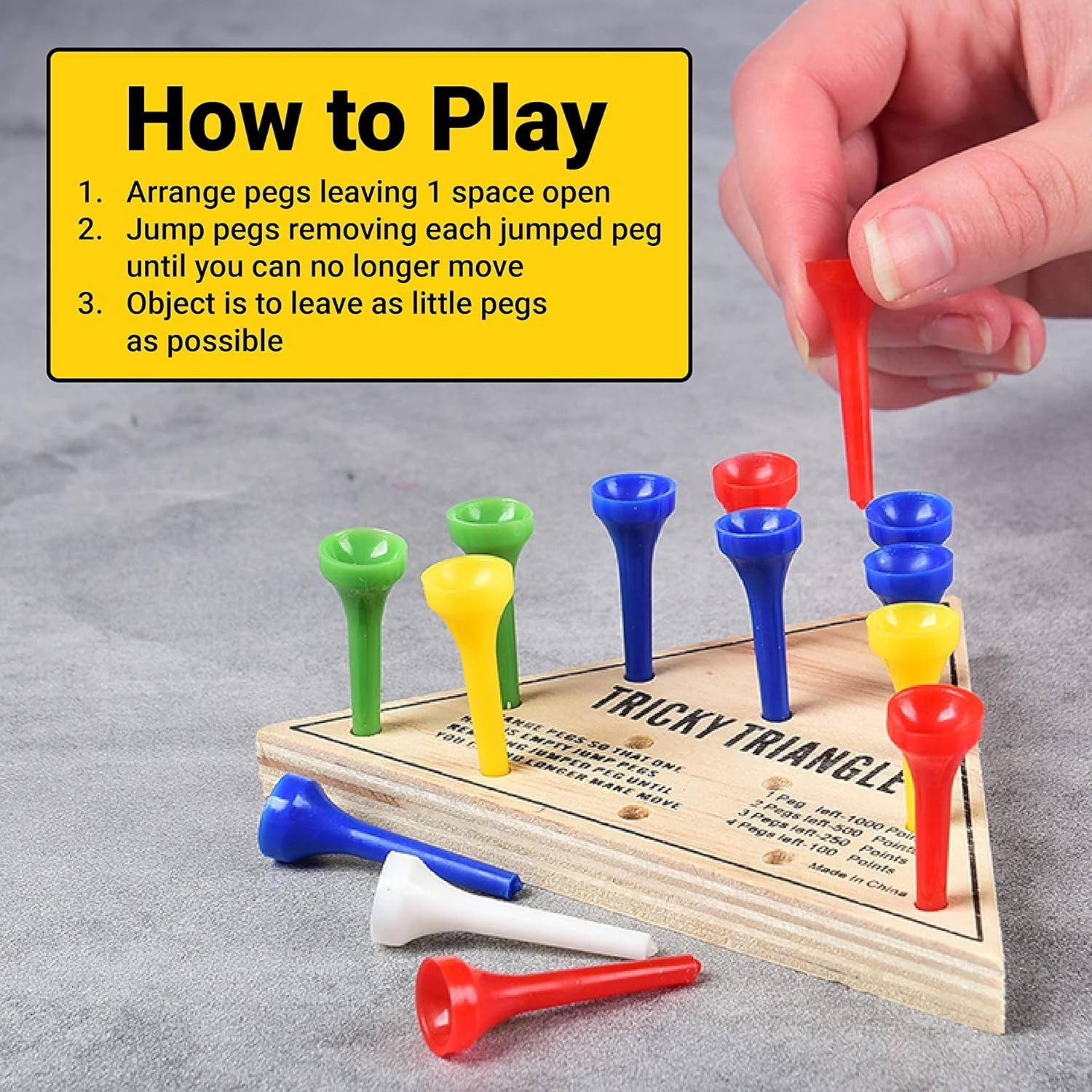 U.S. Toy Tricky Triangle Game – Traditional Wooden Travel Game for Ages 3-99