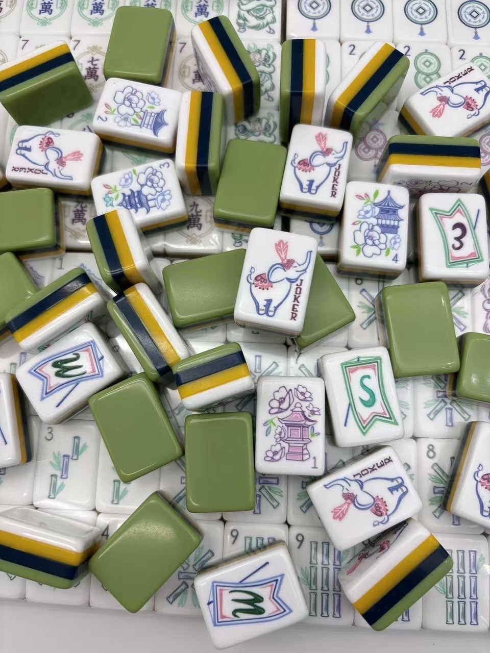 Willow Inspired 4-Layer Green Back American Mahjong Tiles