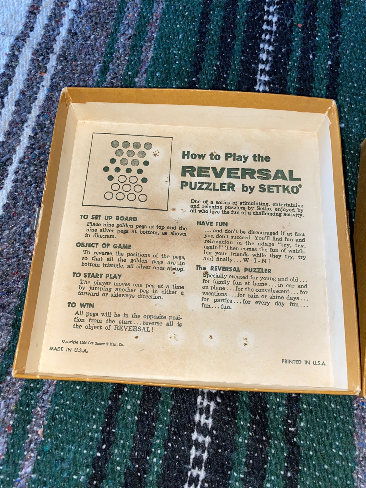 Setko Reversal Puzzler Wood Board Peg Game Puzzle Travel Bookshelf Vintage