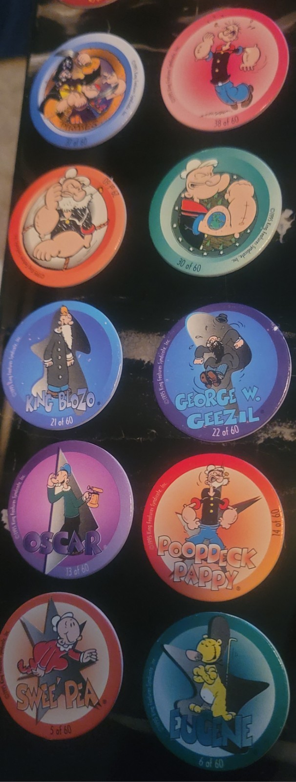 1995 Popeye POGs Complete Set (1–60) + Hot Pink Tube Vintage 90s Milk Cap Game