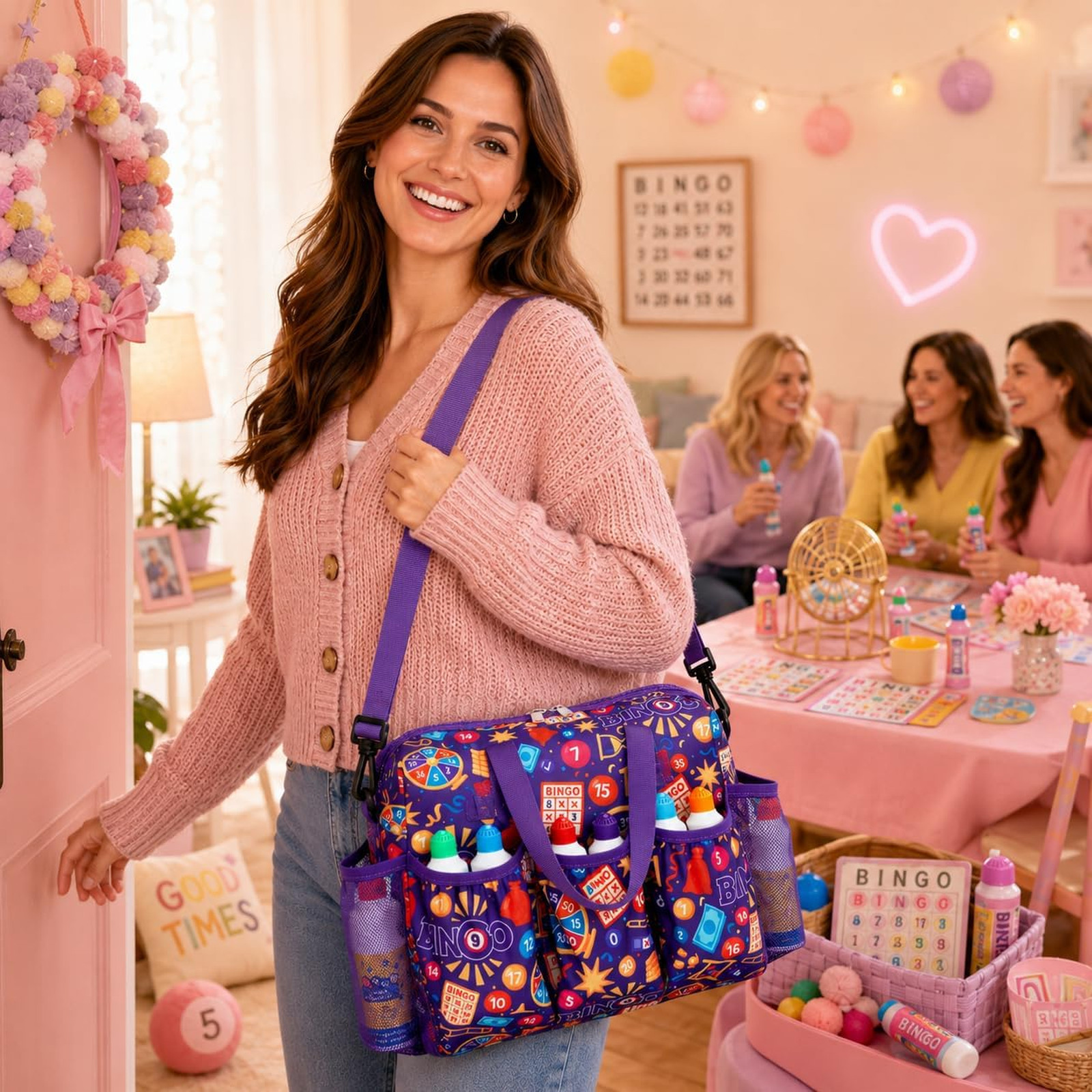 Bingo Bag with Pockets for Daubers Dabbers Dobbers Dotters Violet Portable Bingo