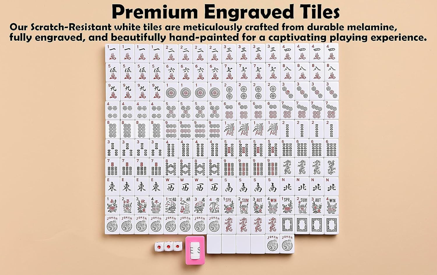 American Mahjong Game Set, Pinky Red Carrying Bag,166 Premium White Tiles,4 Colo
