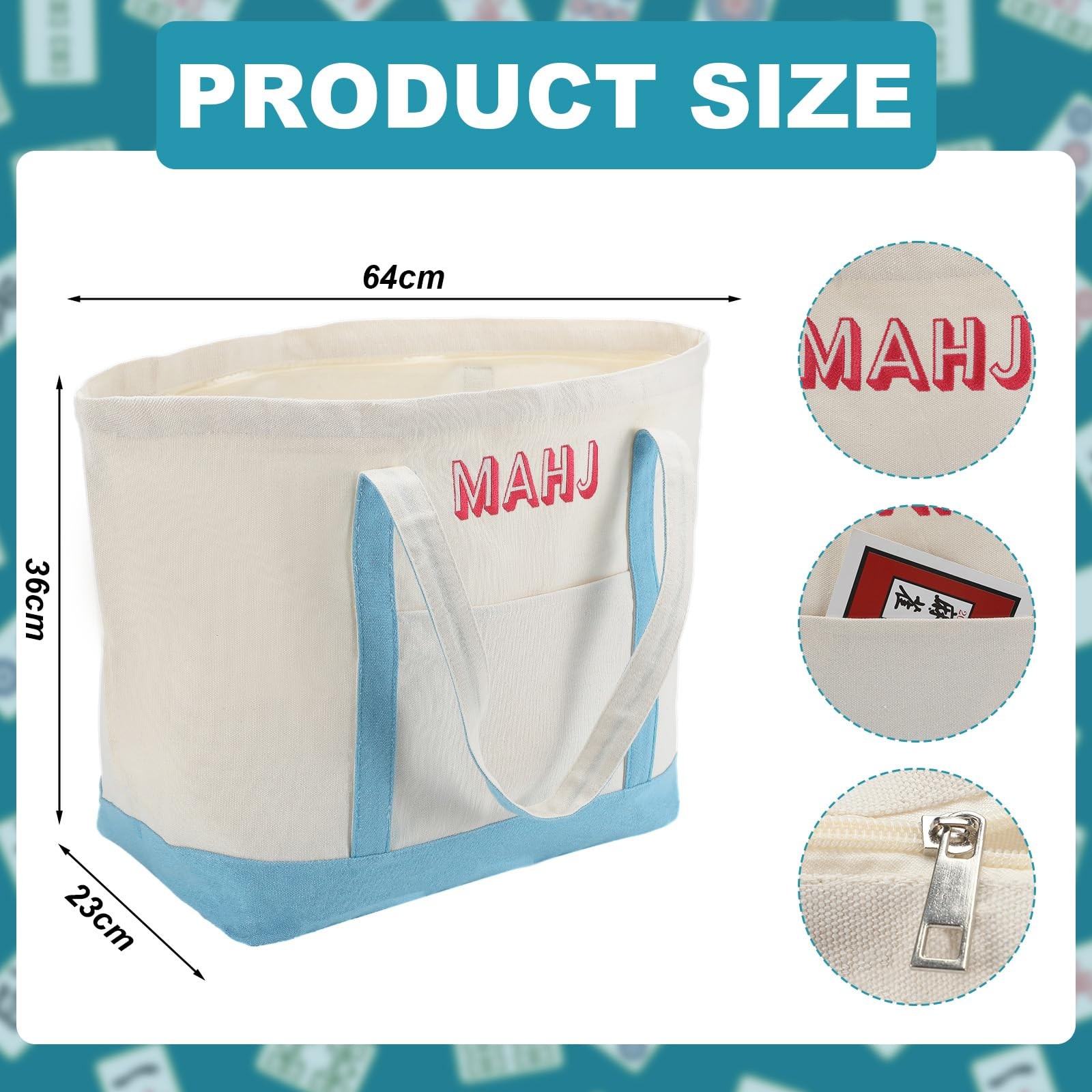 Sunnymove 3 Pcs Empty Mahjong Canvas Bag Gift Embroidered American Mahjong Set