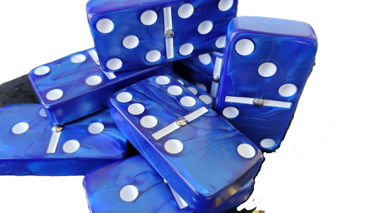 Domino Double Six 6 Blue Marbleized Pro Size Spinners Sheesham Wood Box