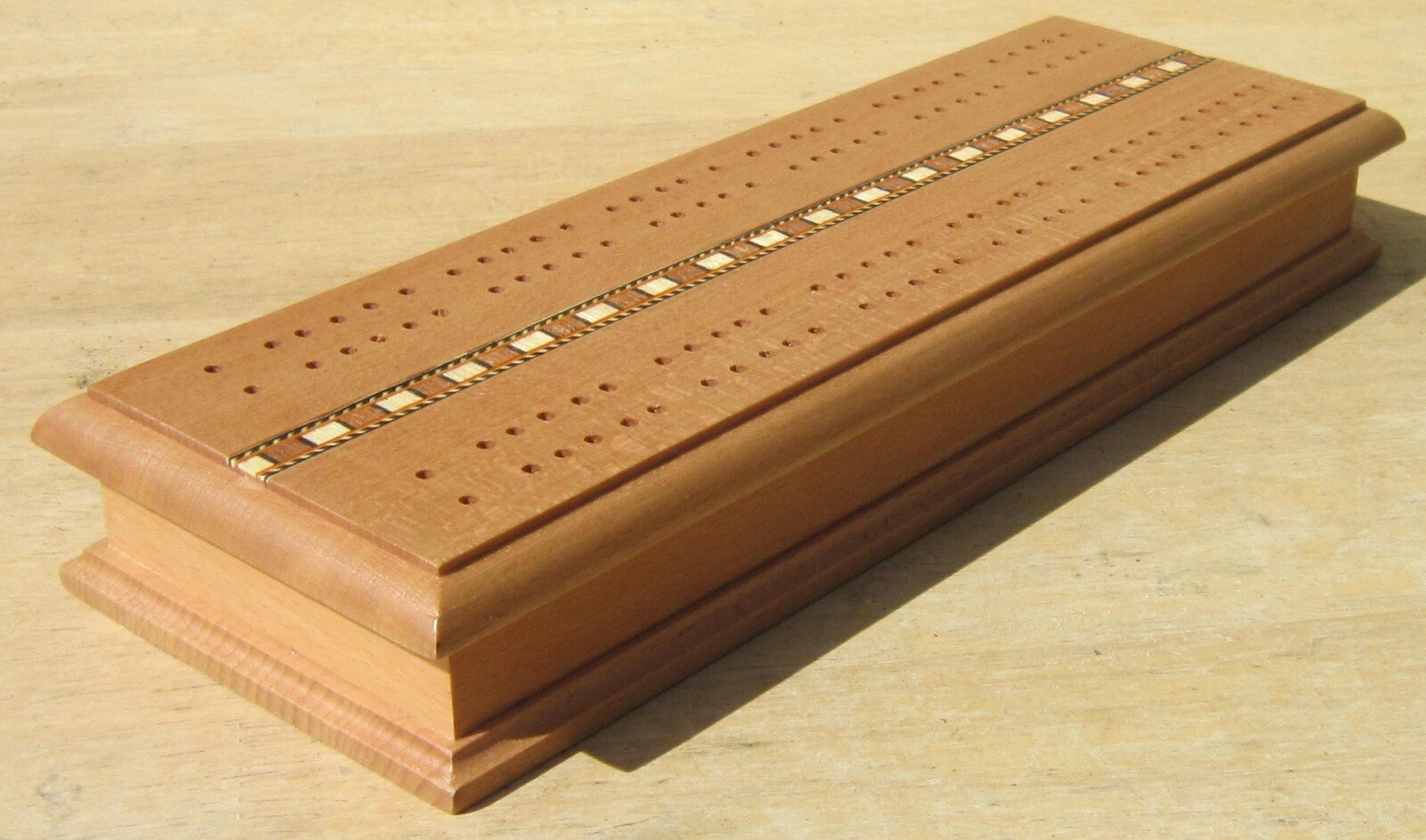 Sterling WOODEN BOX w/ INLAY Double Track CRIBBAGE BOARD Sunnywood 2000
