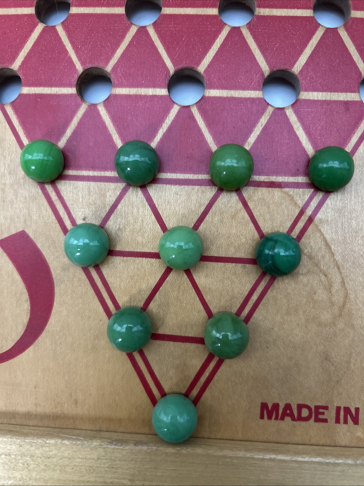 VTG Pressman USA Hop Ching Red Font Wood Chinese Checkers Game Board & Marbles