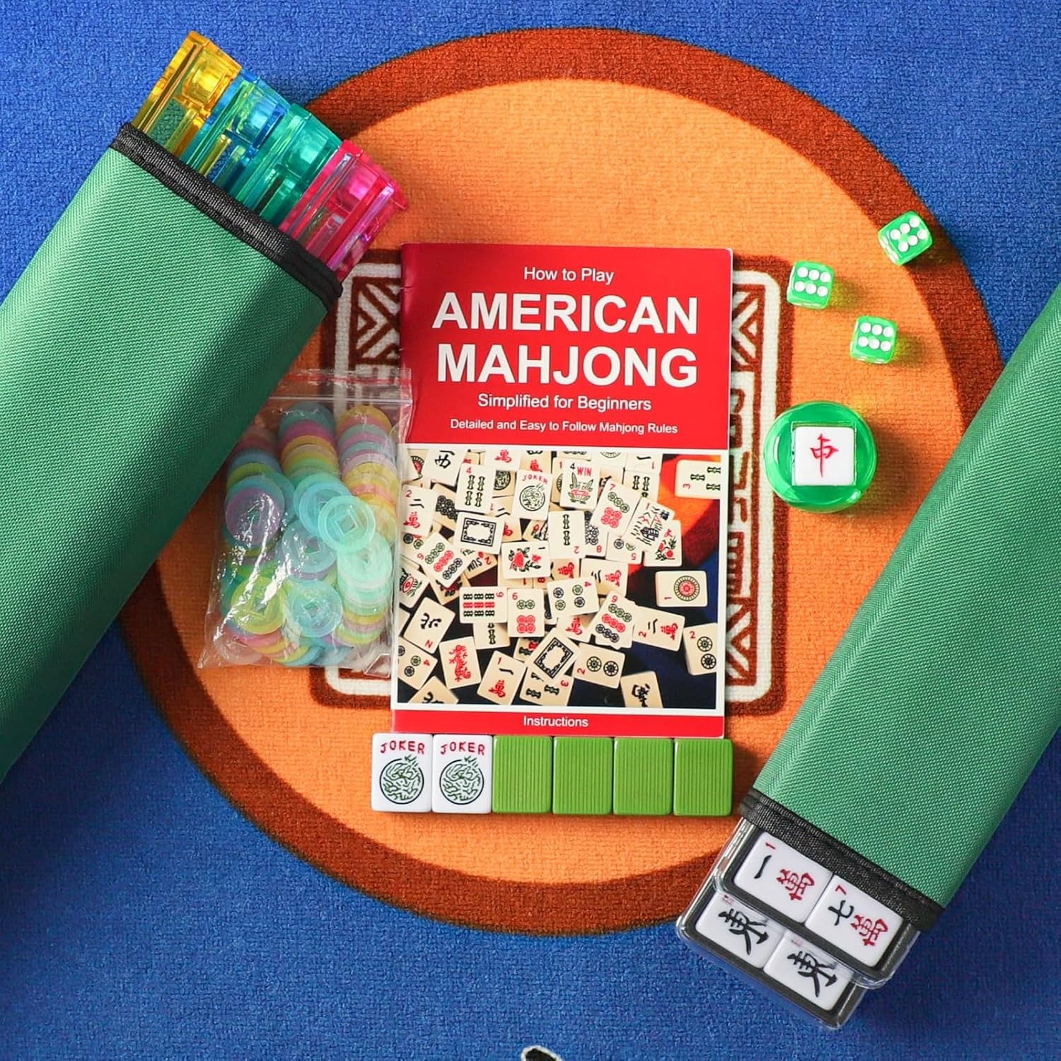 Elegant American Mahjong Tiles Set: 166 Smooth Blue Tiles with Transparent Racks
