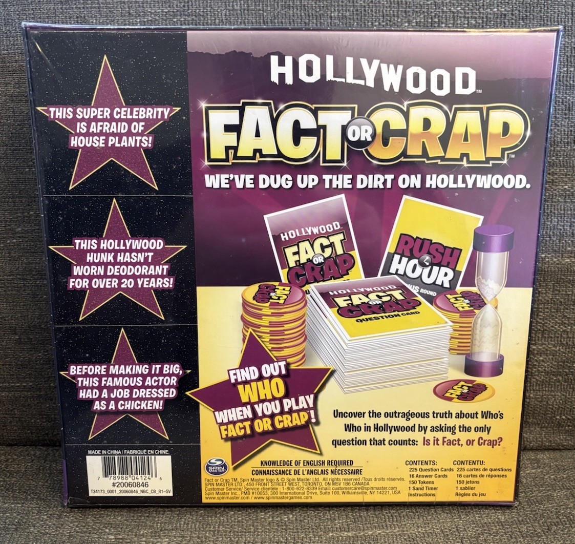 Hollywood Fact Or Crap Celebrity Trivia With Attitude Adult Board Game Sealed