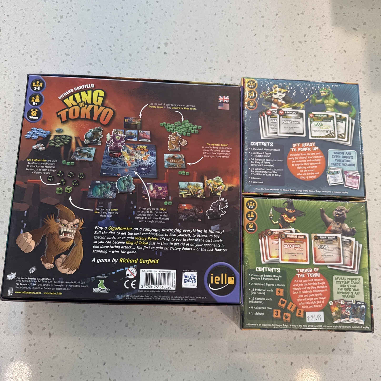 King Of Tokyo Richard Garfield Board Game with Halloween & Power Up Expansions!