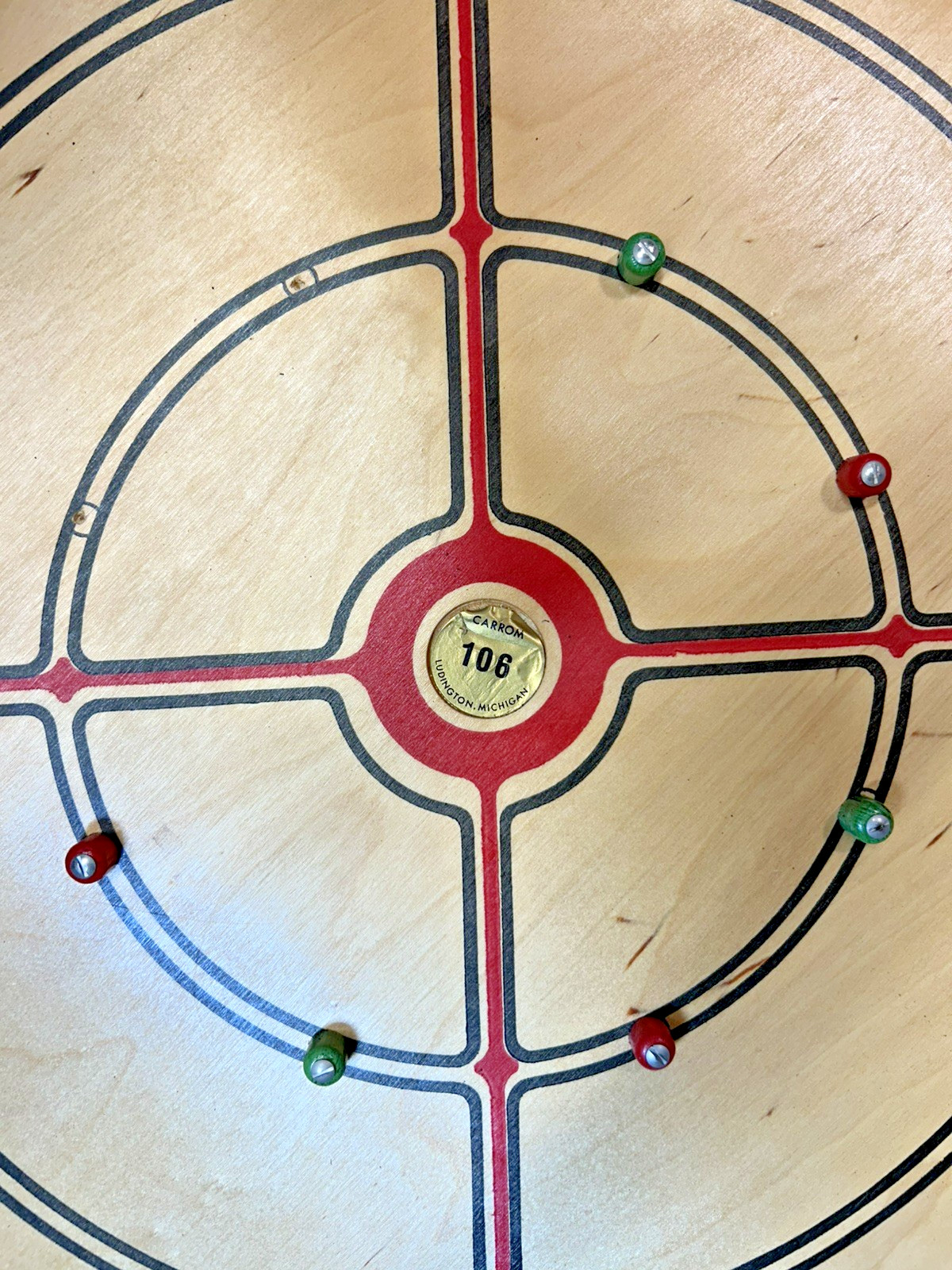 Vintage 1960s Carrom Double Sided Board PLUS Game Pieces and Box! Game no. 106