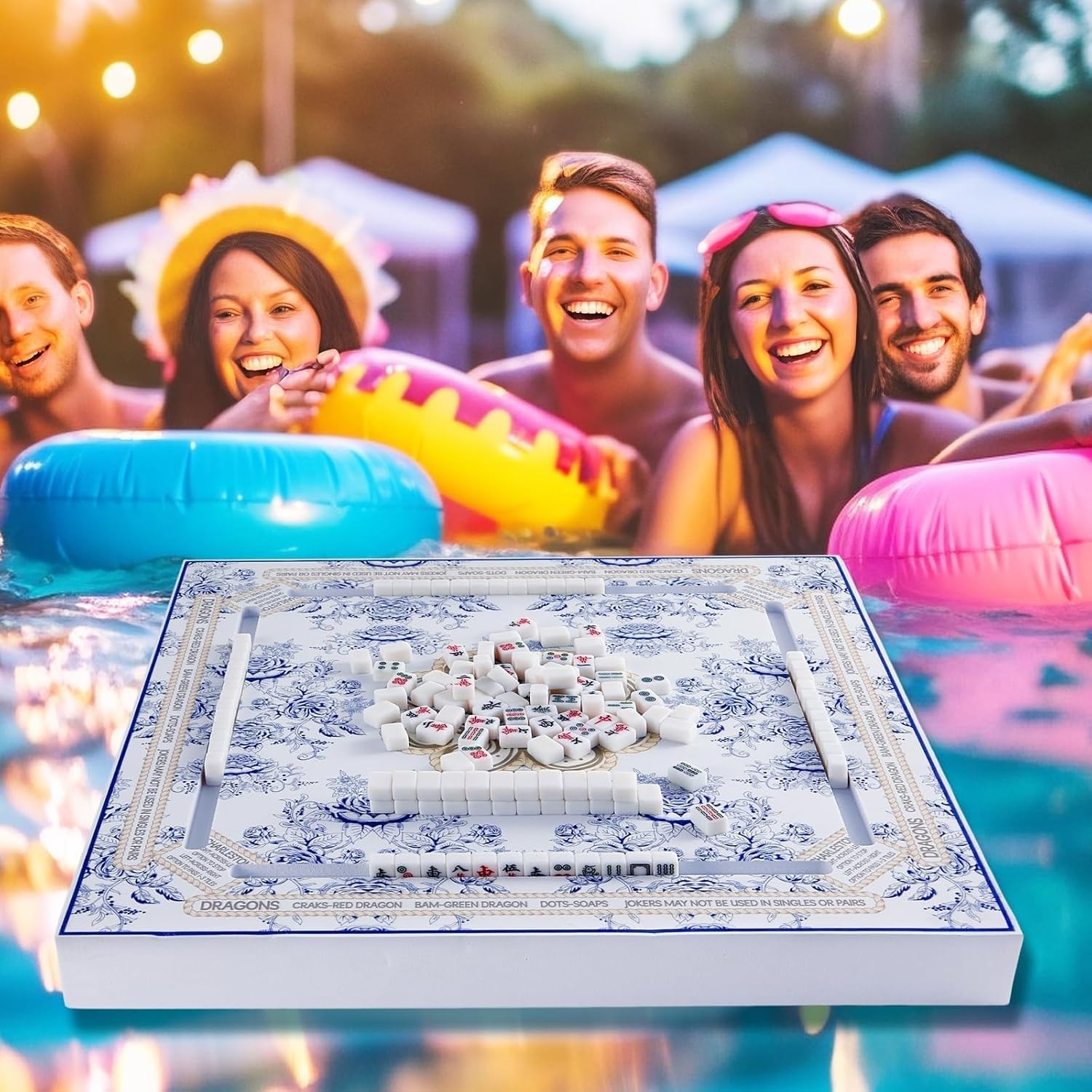 19×19 Inches Mahjong Floating Game Table for Pool Adults Pool Games Tray for Mah