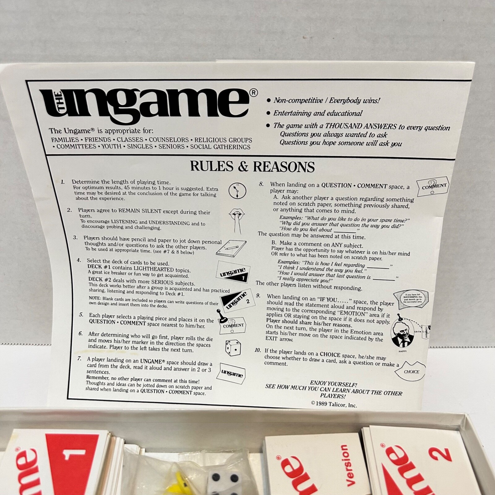 Vintage 1991 The Ungame Christian Version Self Expression Game By Talicor Comple