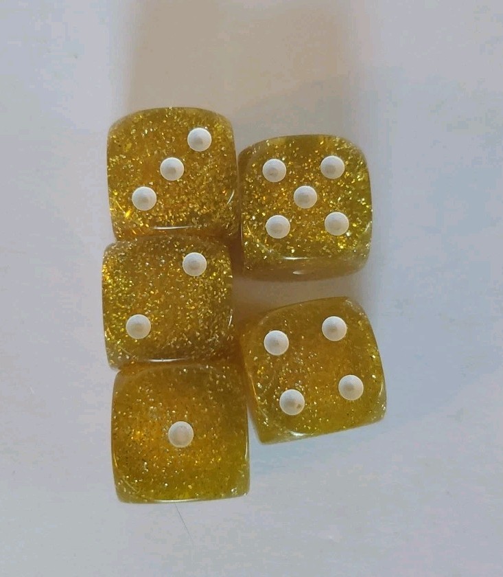 Yahtzee Deluxe Edition 1997 Gold Sparkle Replacement Dice Complete Set Of 5