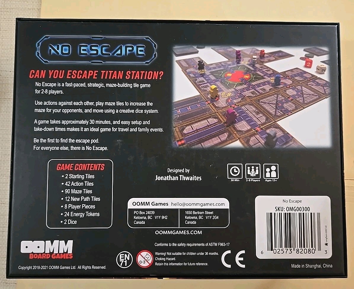 No Escape OOMM Board Game 2018- 2021 Jonathan Thwaites Pre-Owned Excellent