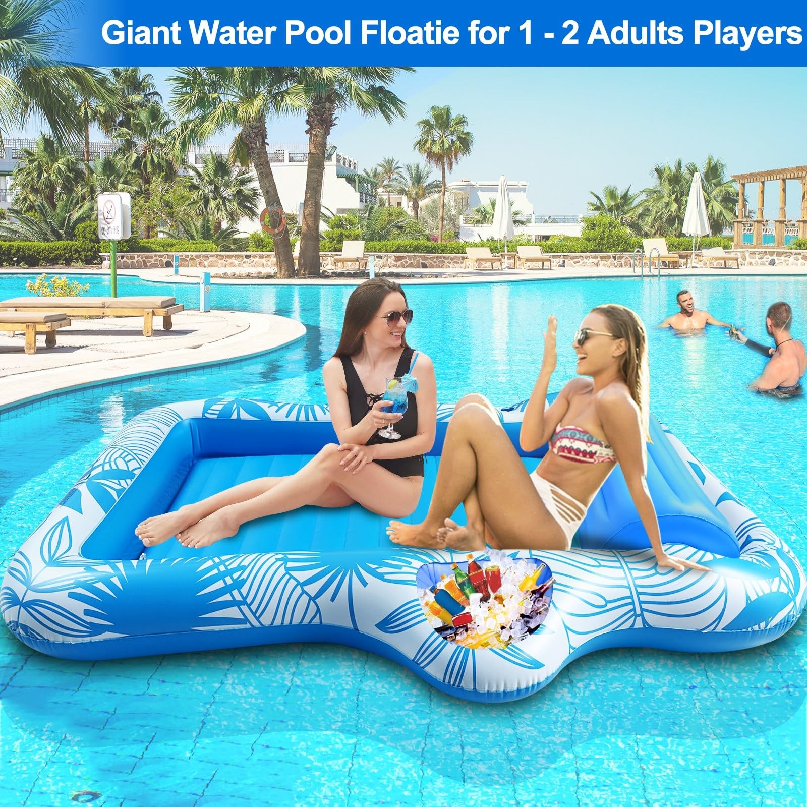 Pool Float 83 x63 Extra Large Inflatable 2 Person Tanning Lounger Blue 83×63