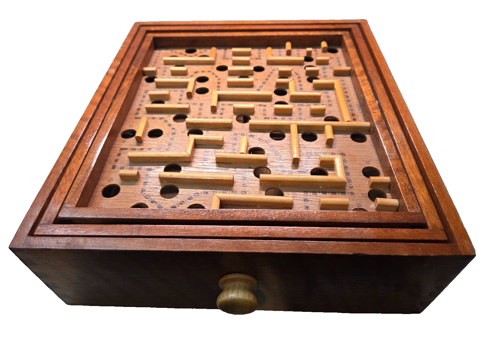 Vintage Wooden Labyrinth Maze Game w/ Multidirectional Tilting Board