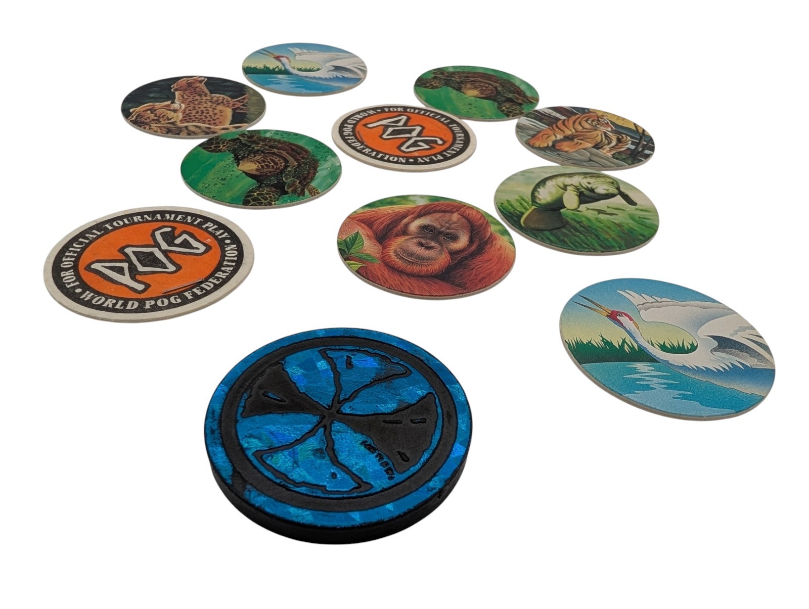 VTG 1990s The WORLD POG FEDERATION POG Brand Lot 10 Pogs + 1 SLAMMER Authentic