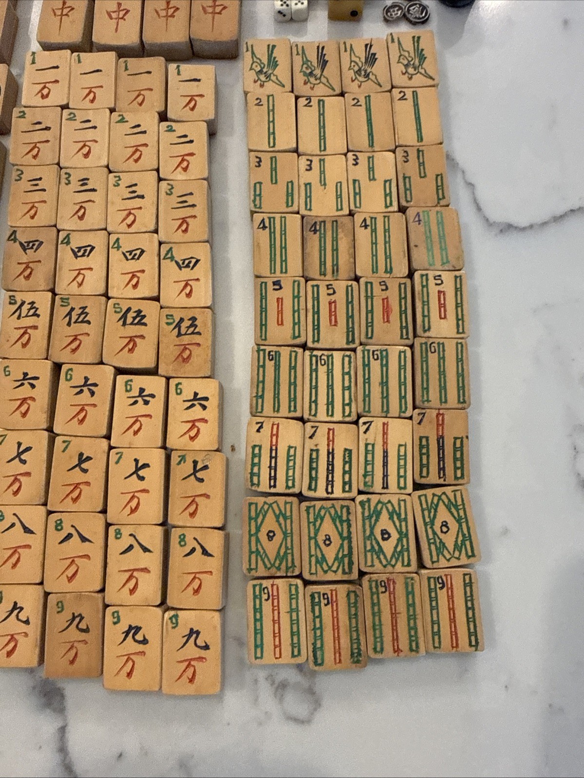 Vintage Chinese Mahjong Set Dragon Carved Wood Box Bamboo 147 Tiles Sticks Dice