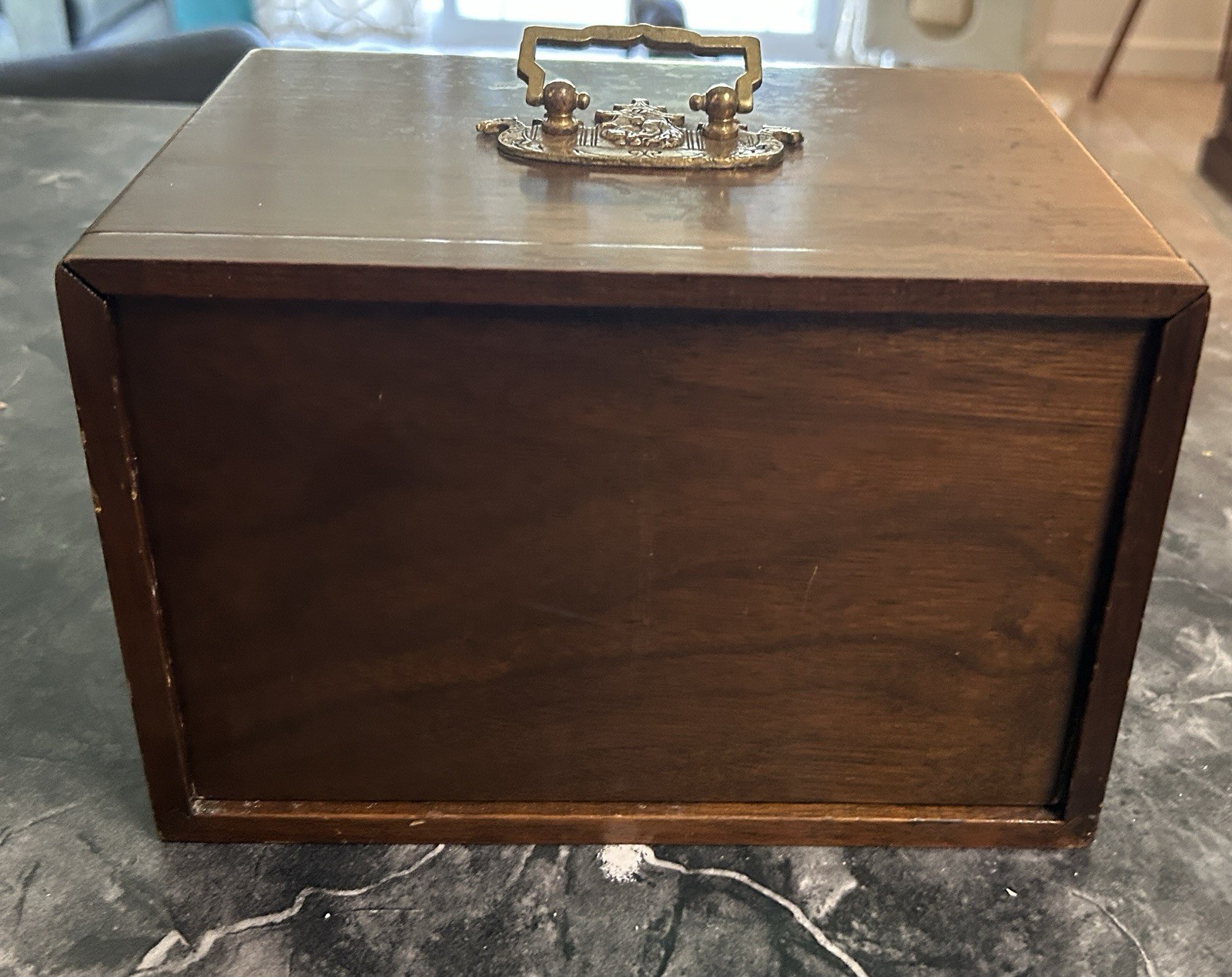 VERY NICE Antique Vintage Chinese Mahjong Wood Brass Drawers Case Box ONLY