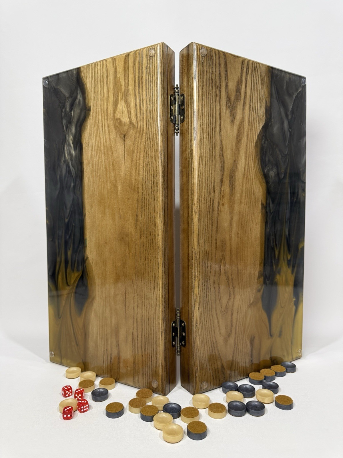 Exclusive Gold Backgammon Board, Wood & Epoxy Resin, Handmade Luxury Game Set