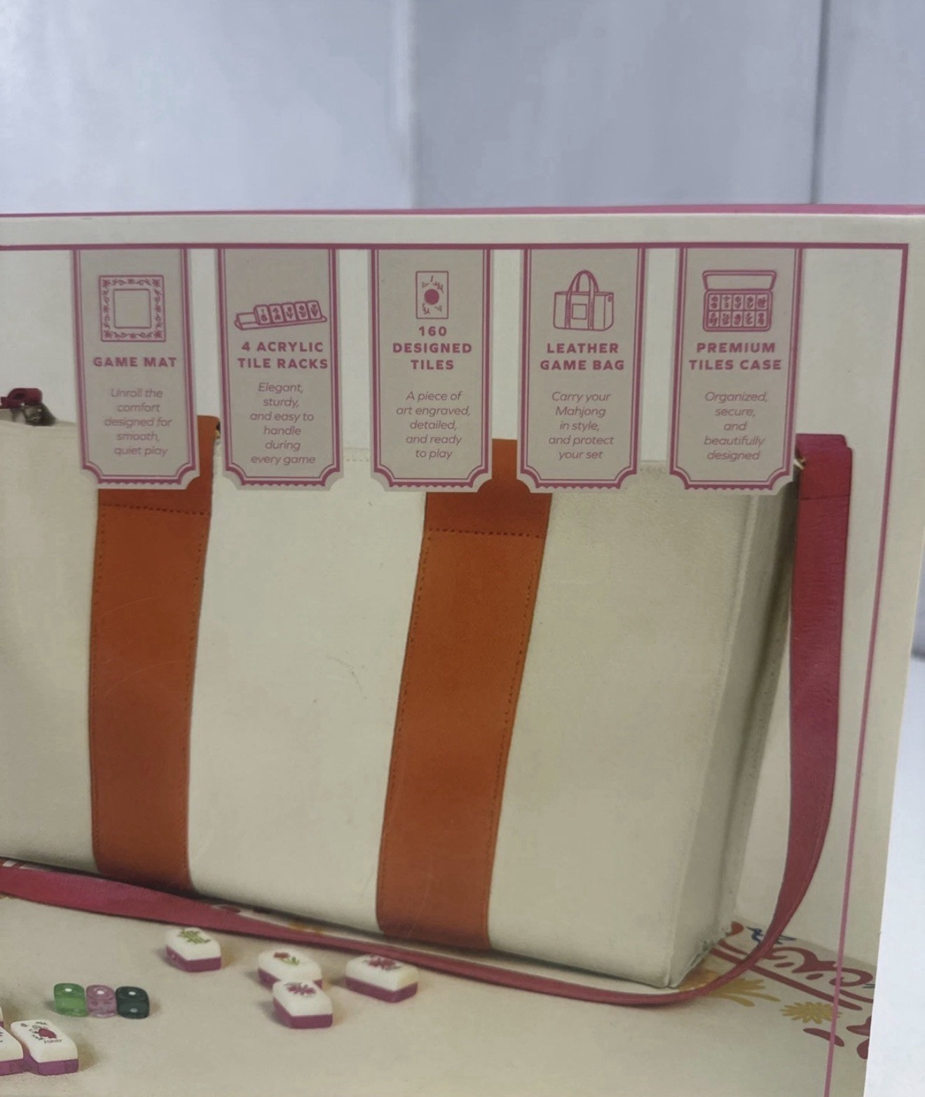 Mahjong Blooming Edition Game Set Tiles Racks Case Tote Bag 160 Acrylic Engraved