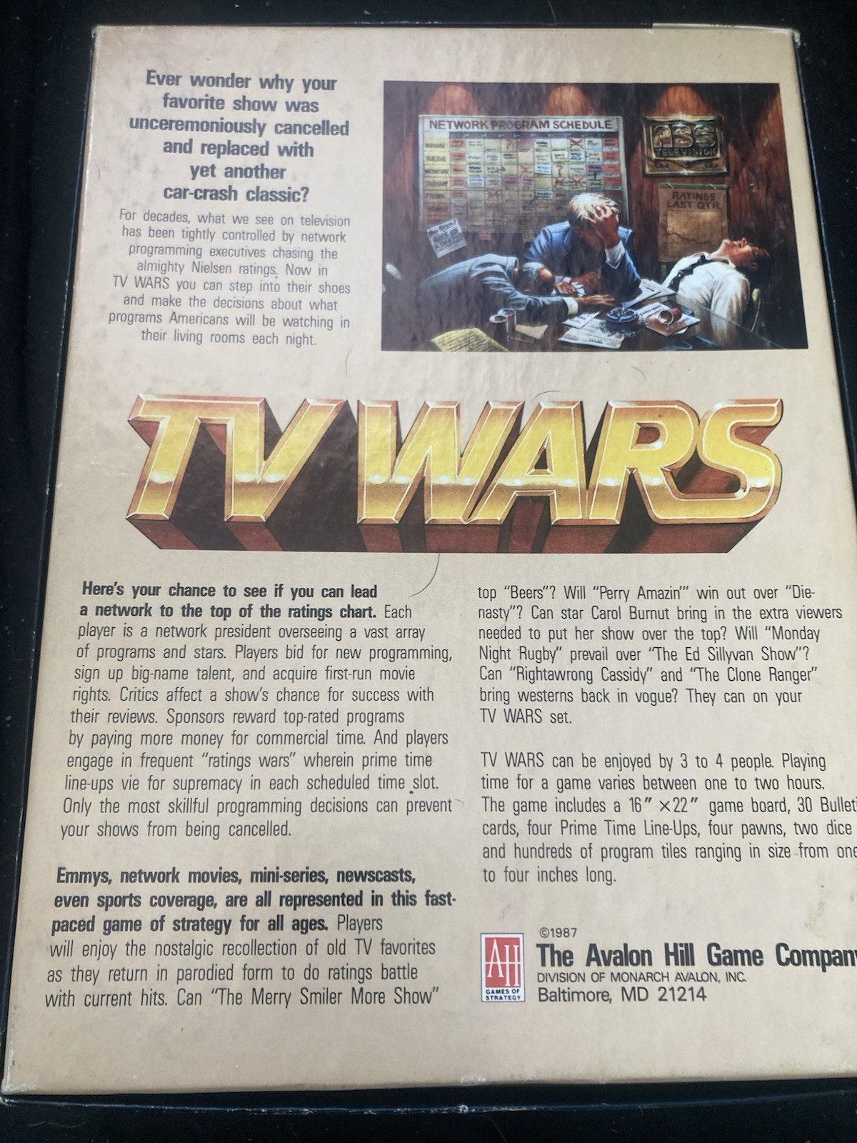 The Avalon Hill Game Company TV Wars Board Game 1987 Television Theme