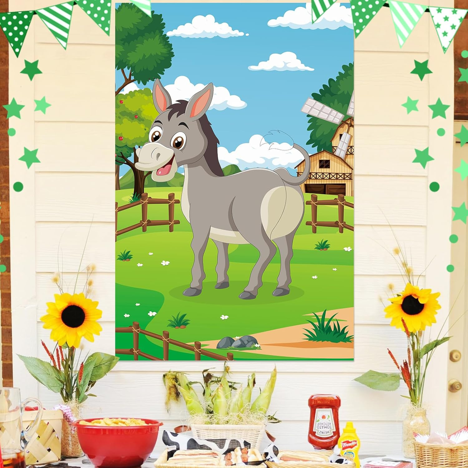 Pin The Tail On The Donkey Party Game with 48 Pcs Tails Large Farm Donkey Games