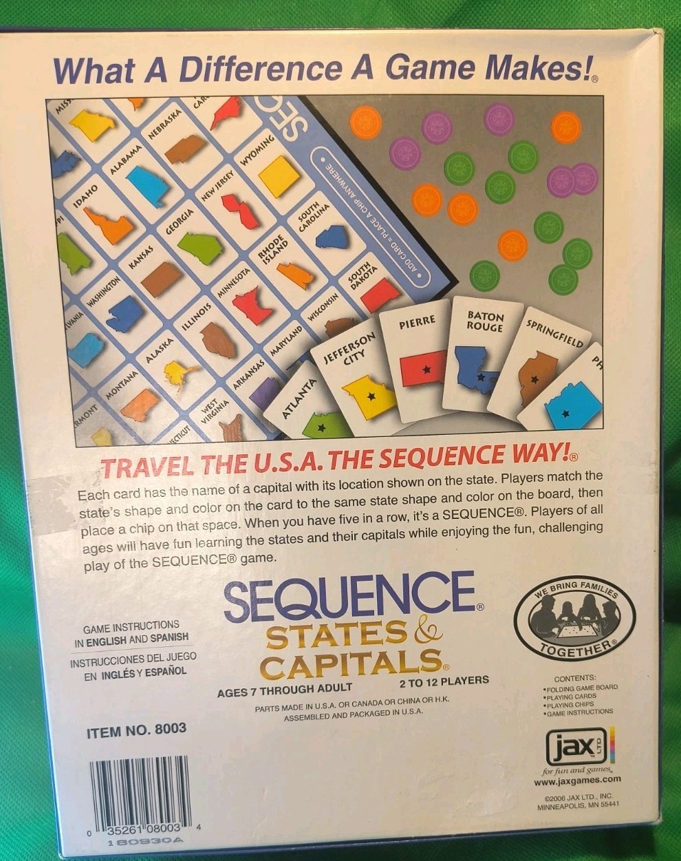 Sequence: States And Capitals Board Game COMPLETE Geography FREE SHIP Educate