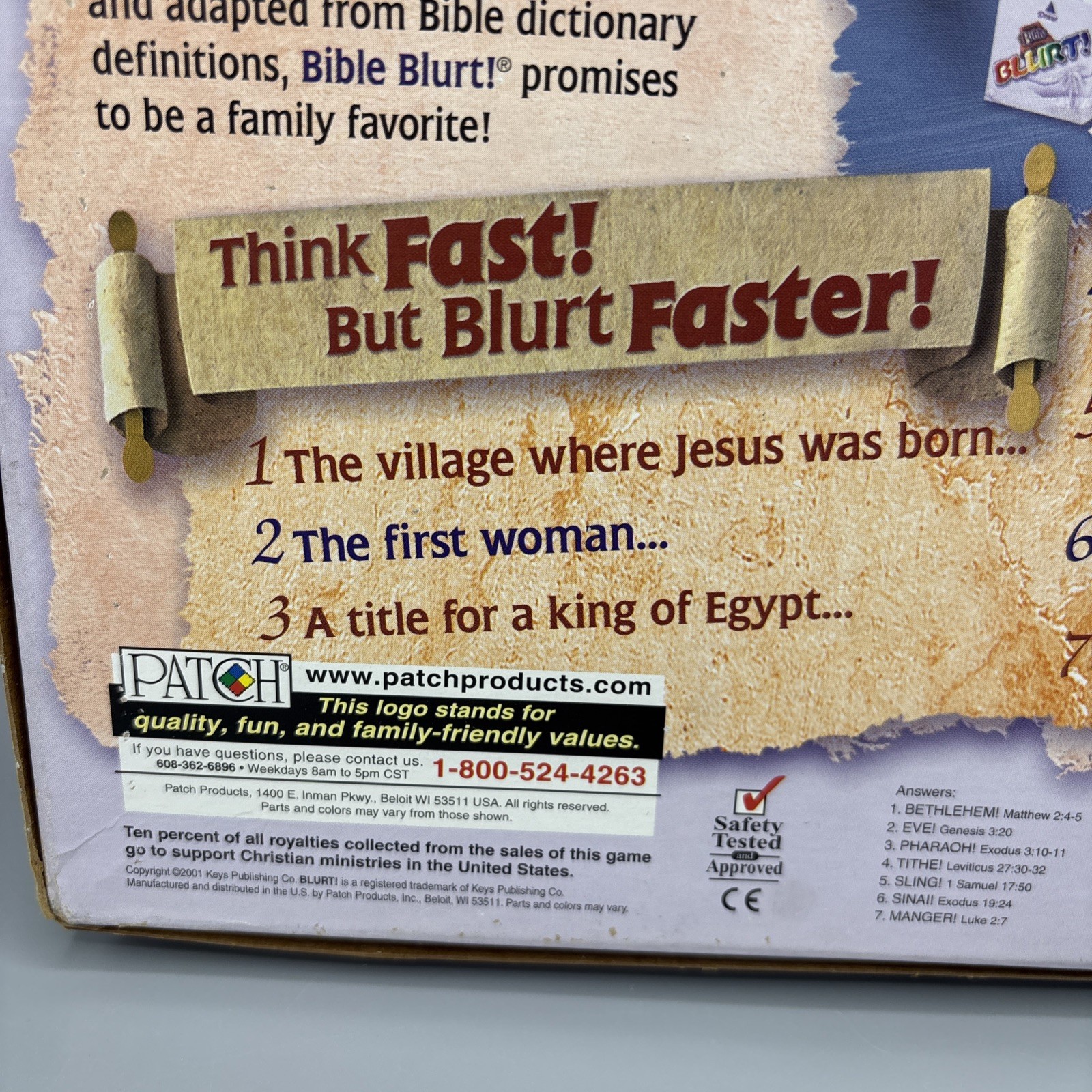 Patch Bible Blurt – The Bible Game of Word Racing 100% Complete 2001 Ages 8+
