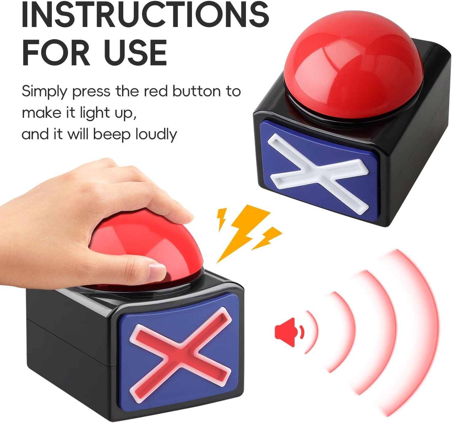 2 Pack Game Buzzers with Lights & Sound – Quiz Buzzer Buttons for Family Feud